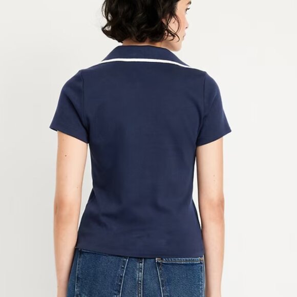 Old Navy Short Sleeve Spread V-Neck Polo Navy Blue Size Medium NWT New with Tags - Picture 2 of 6